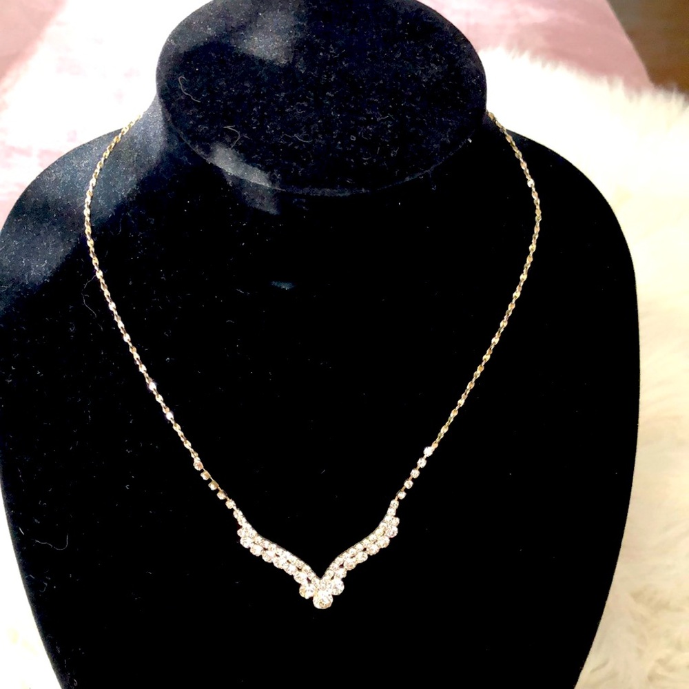 V-Shape Simulated Diamond Necklace - image 1